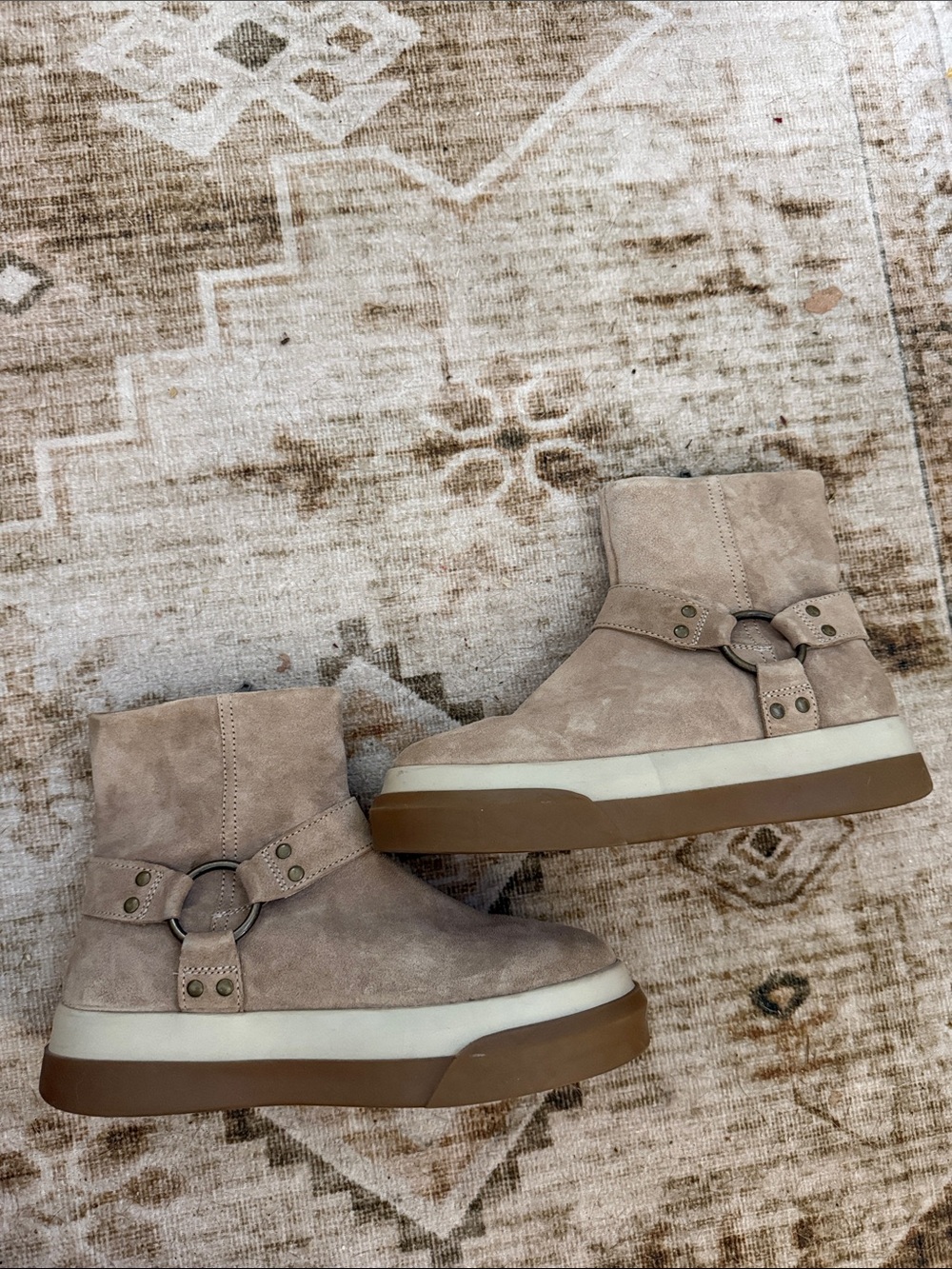 Free People Blush Suede Zip-Up Platform Booties